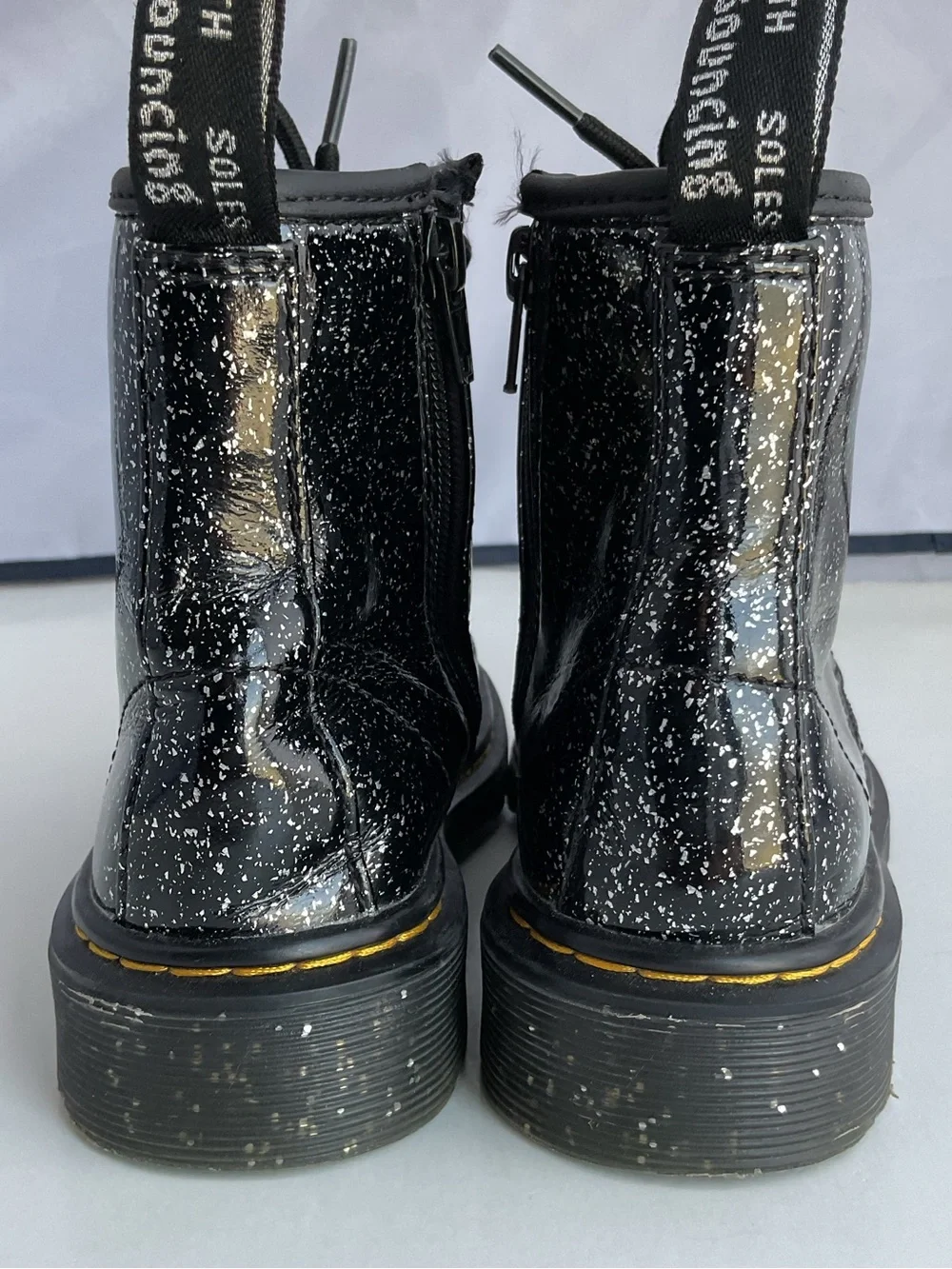 Dr Martens 1460 Cosmic Glitter Sparkles Black Patent Leather Boots Kids Size 1